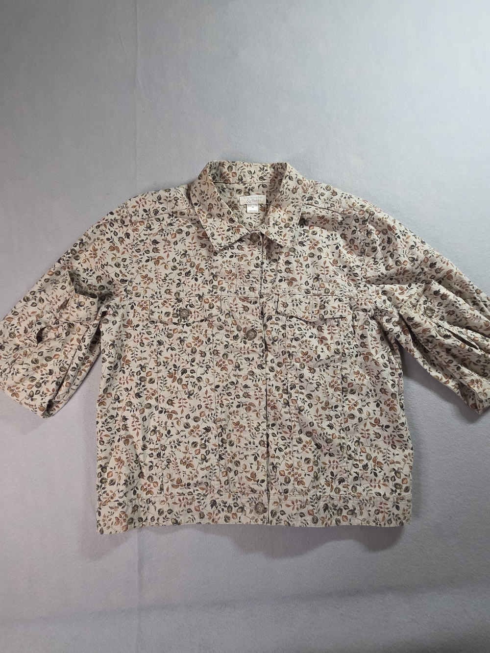 Christopher & Banks Cream Floral Button-Front Jean Jacket
